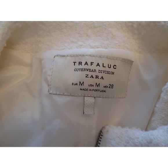Zara Trafaluc cream blazer jacket zip front fuzzy textured size Medium - Picture 7 of 8